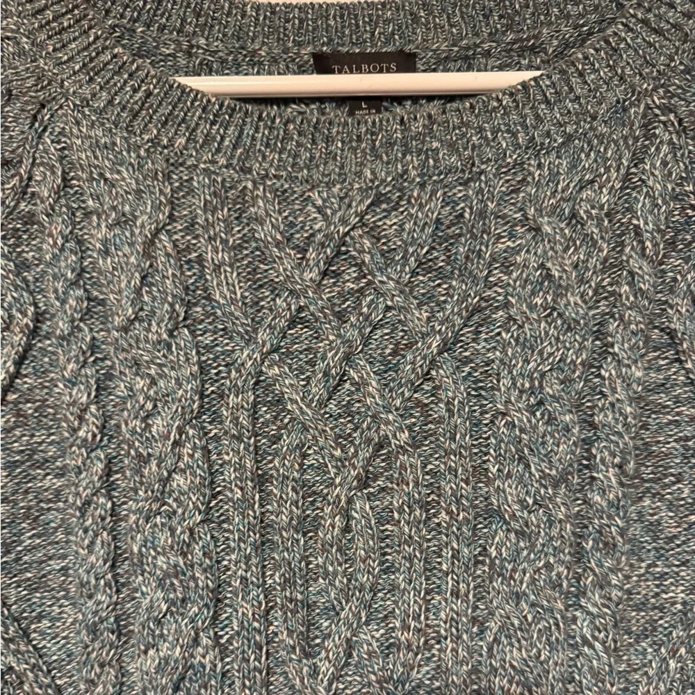 Talbots Blue Marled Cotton Cable Knit Sweater Women’s L